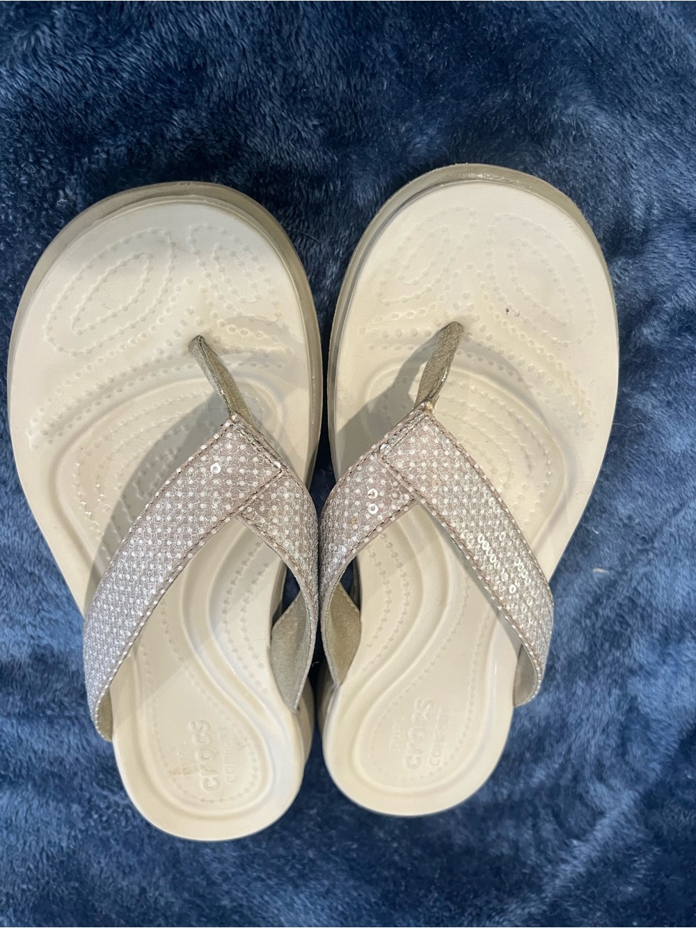Crocs Women's Sparkle Dual Comfort Flip Flops - Champagne